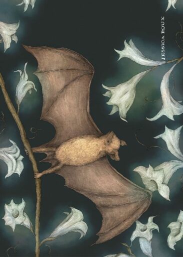 Bat and Moonflowers af Jessica Roux