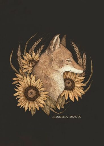 Coyote and Sunflower af Jessica Roux